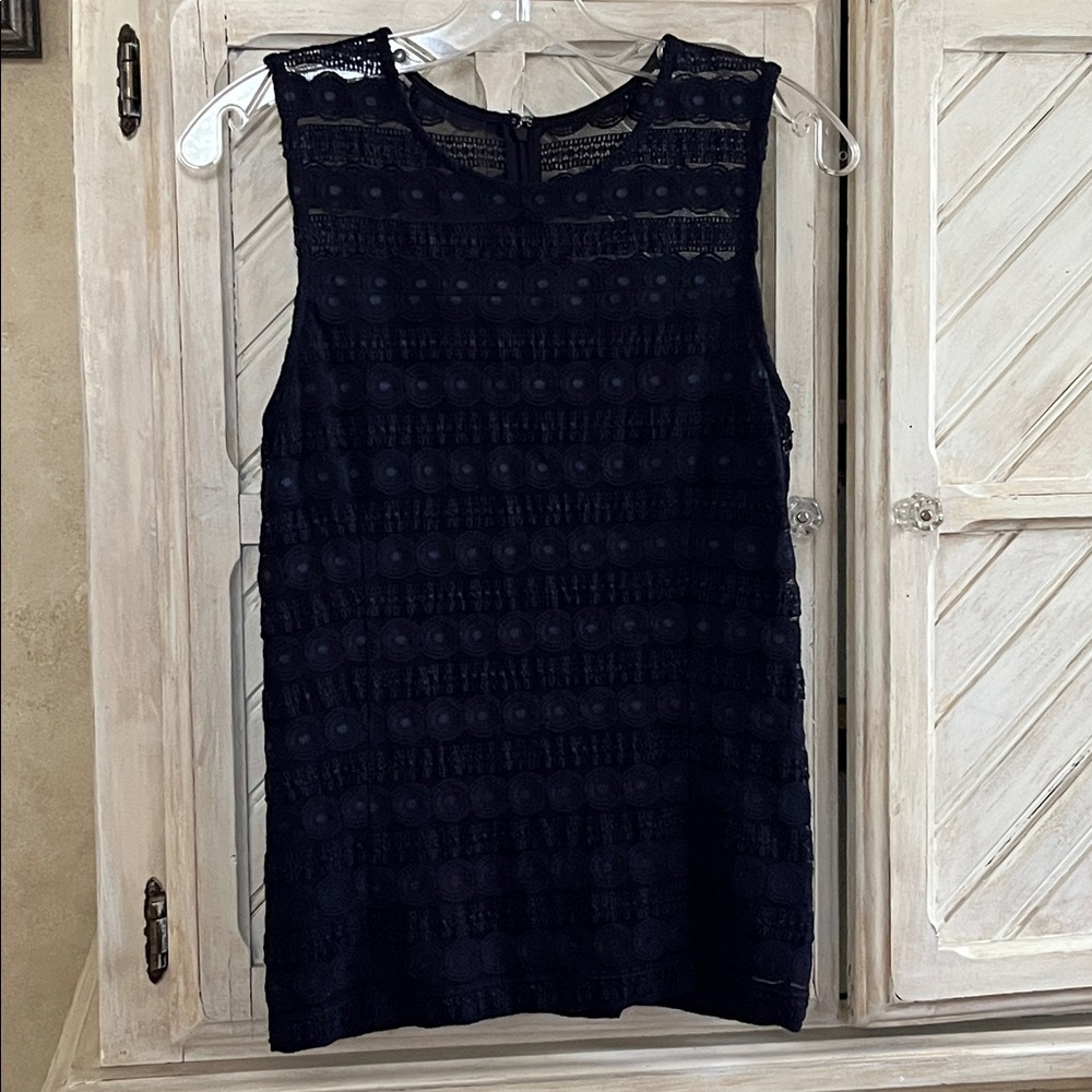 Ann Taylor Lined Lace Tank Top Navy Blue Size XS